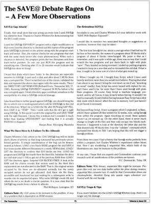 [The SAVE@ Debate Rages On - A Few More Observations (1/2)]